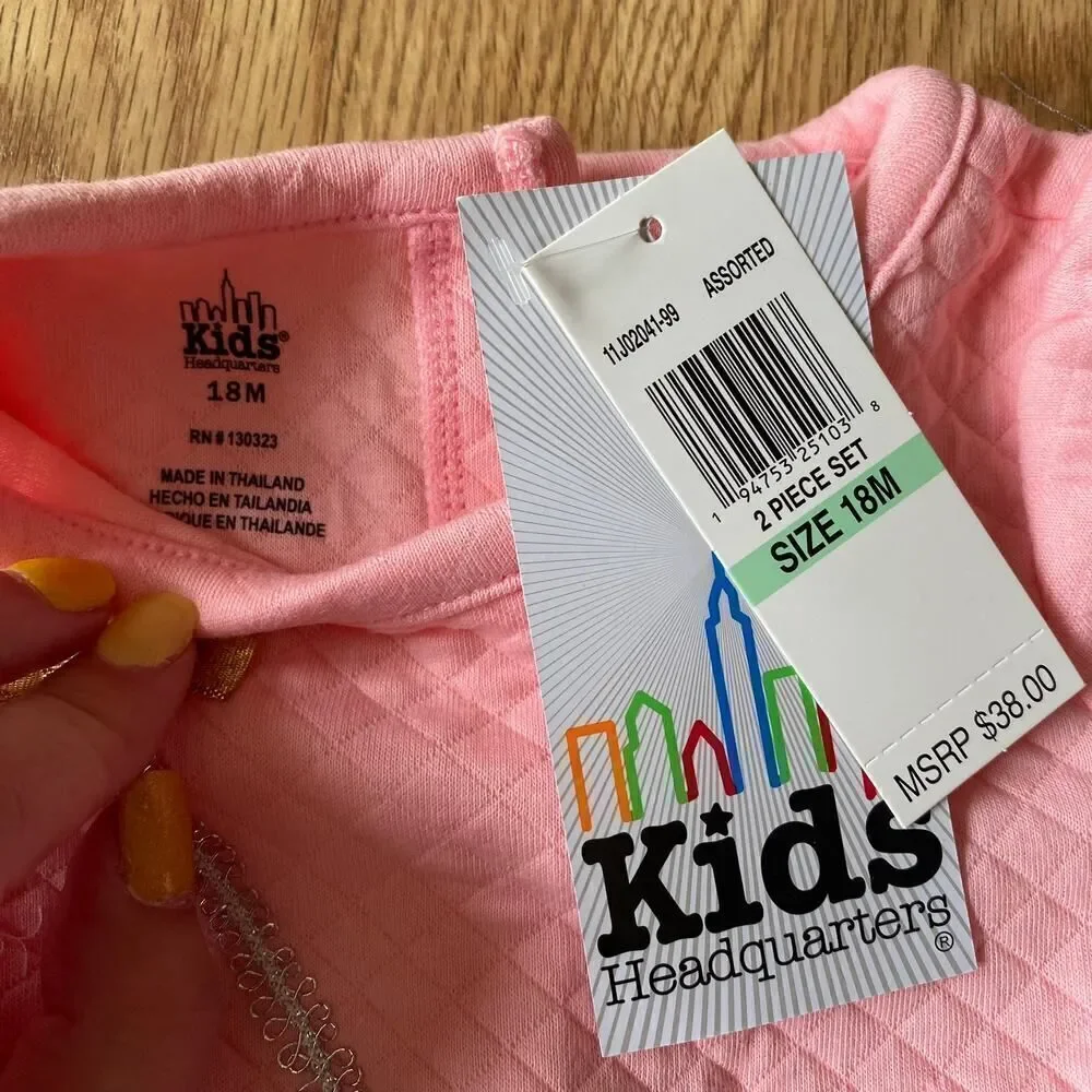 Kids Headquarters Unicorn Metallic Long Sleeve 2 Piece Set Pink Gray 18 Months